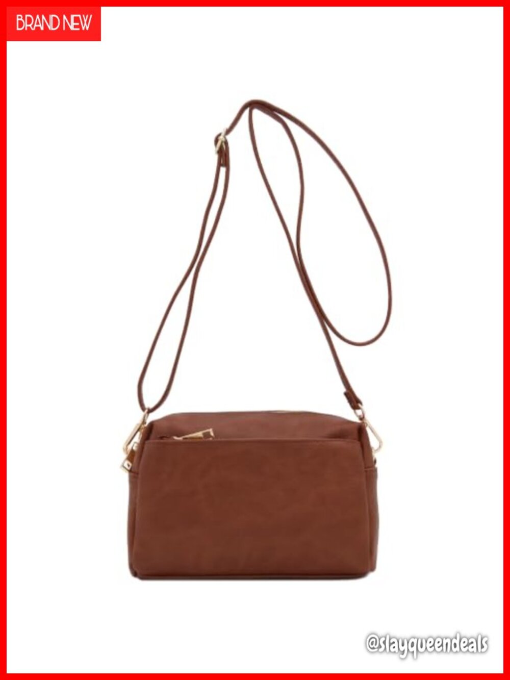 Faux Leather Triple Zip Crossbody Bag Small Messenger